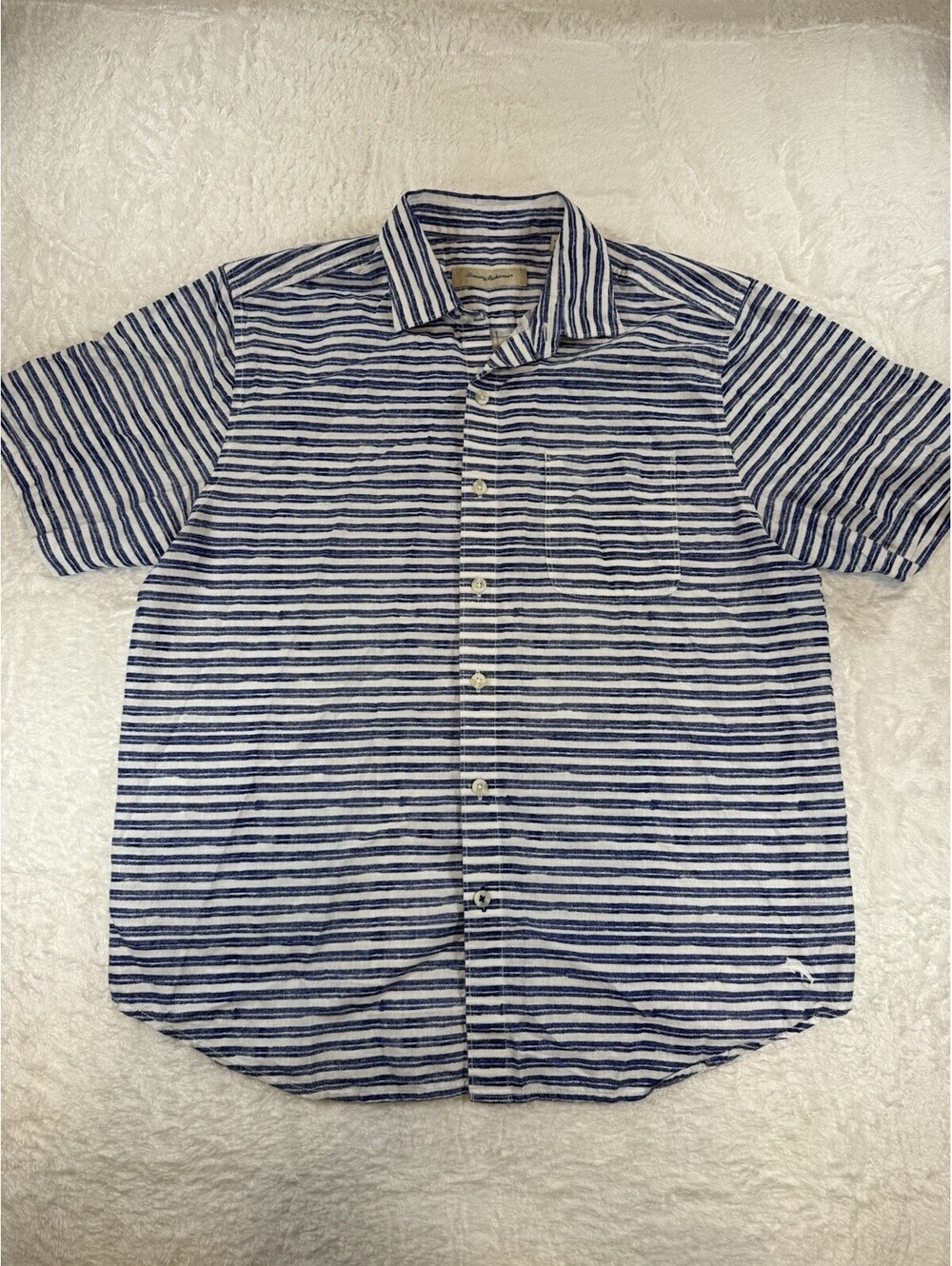 Tommy Bahama Shirt Mens L Blue Passion Stripes Short Sleeve Button Up A1015